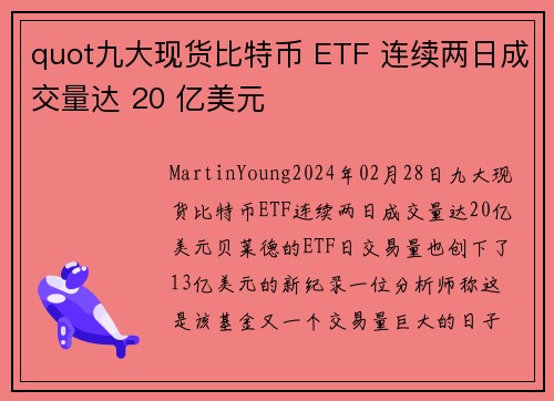 quot九大现货比特币 ETF 连续两日成交量达 20 亿美元